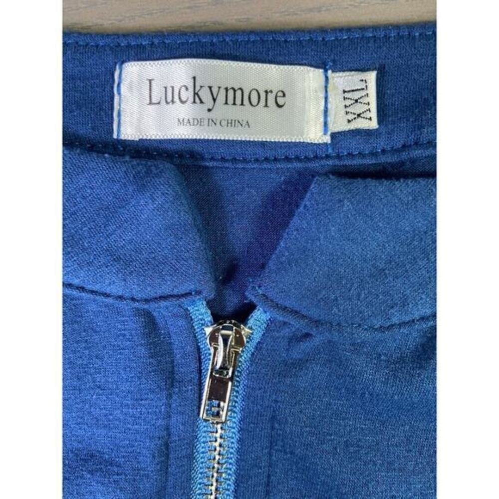 Elegant Blue Zip-Up Women's Blouse - Picture 4 of 9